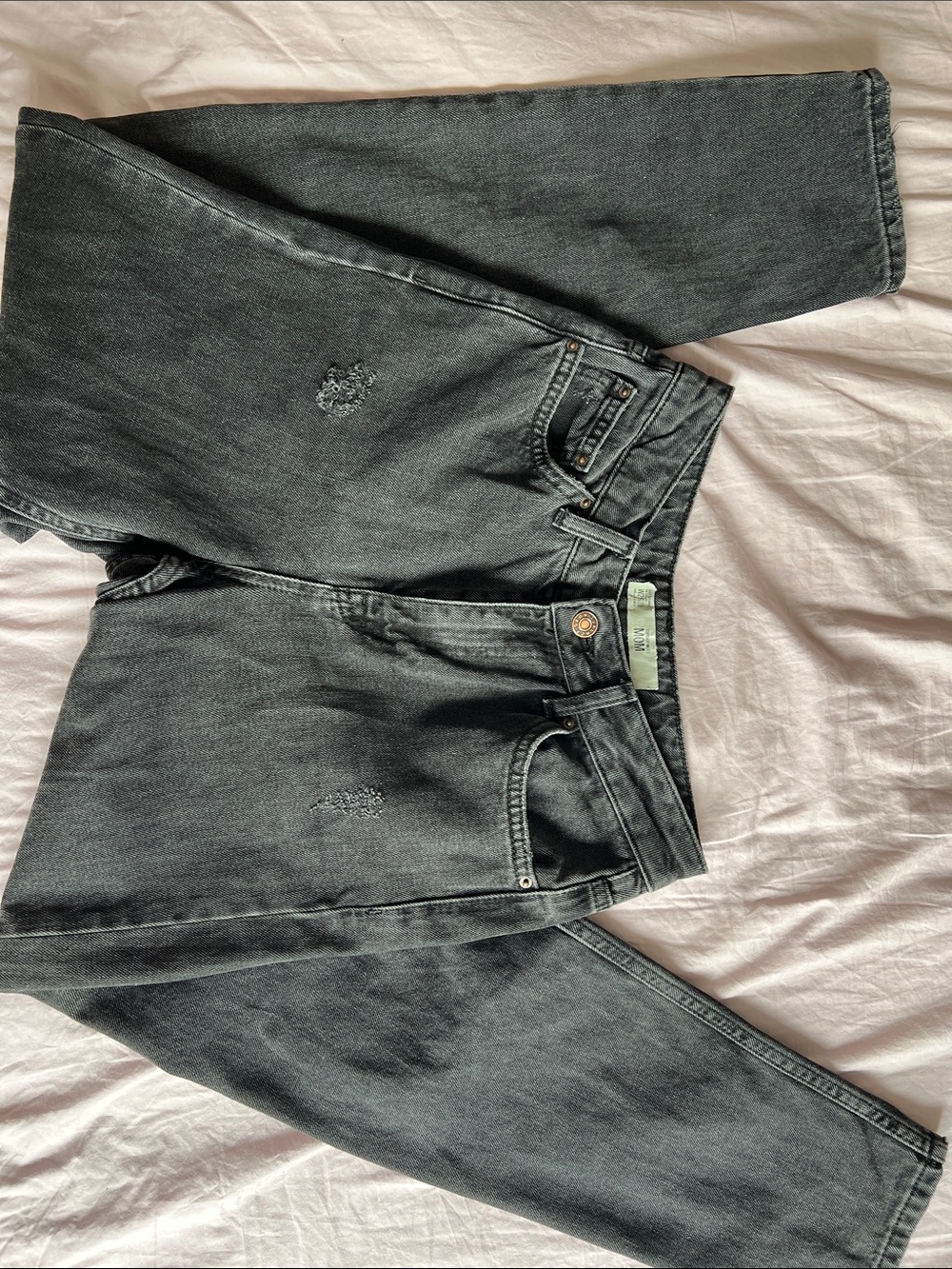 Topshop Black-Grey Mom Jeans with Brushed Metal Button